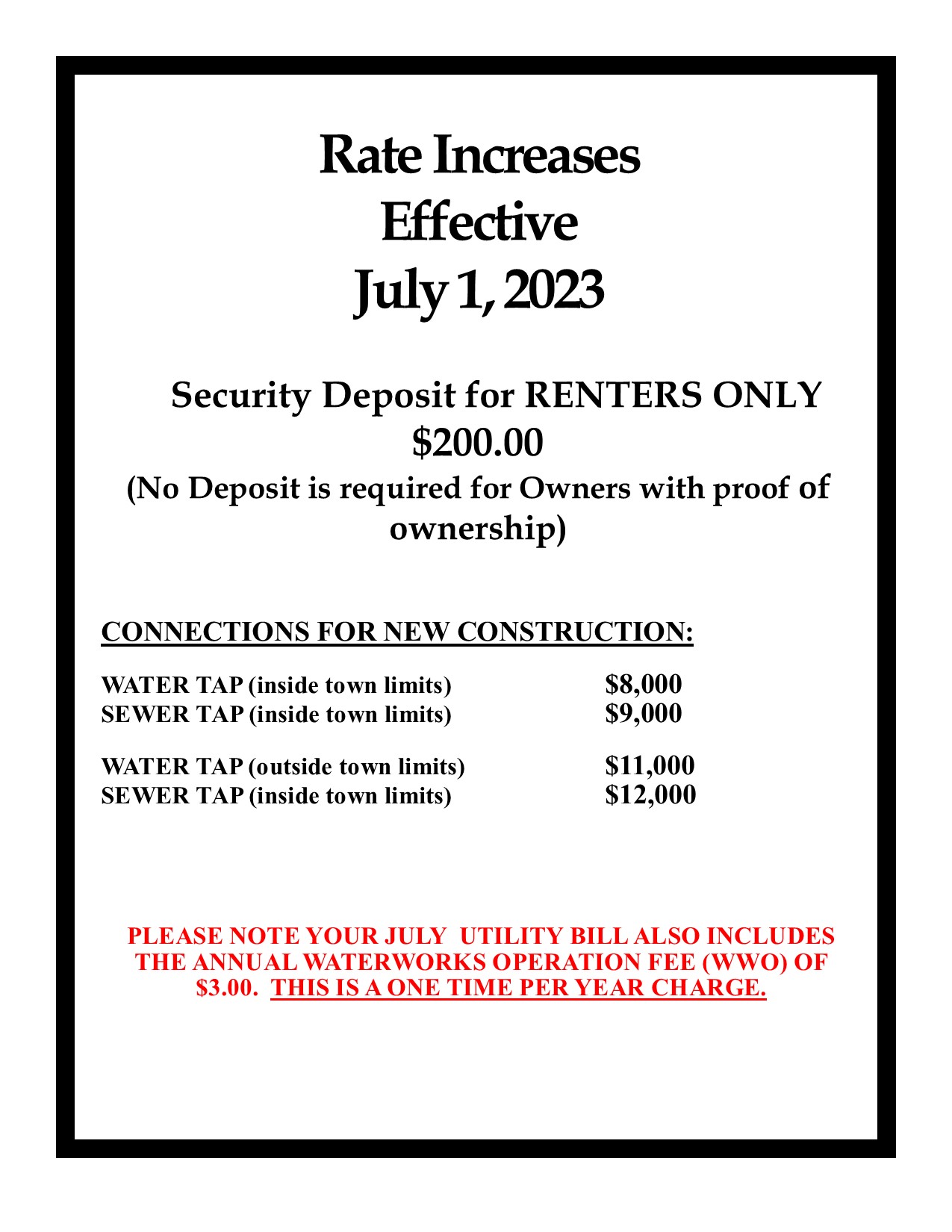2023 Rate Increases Shenandoah Virginia