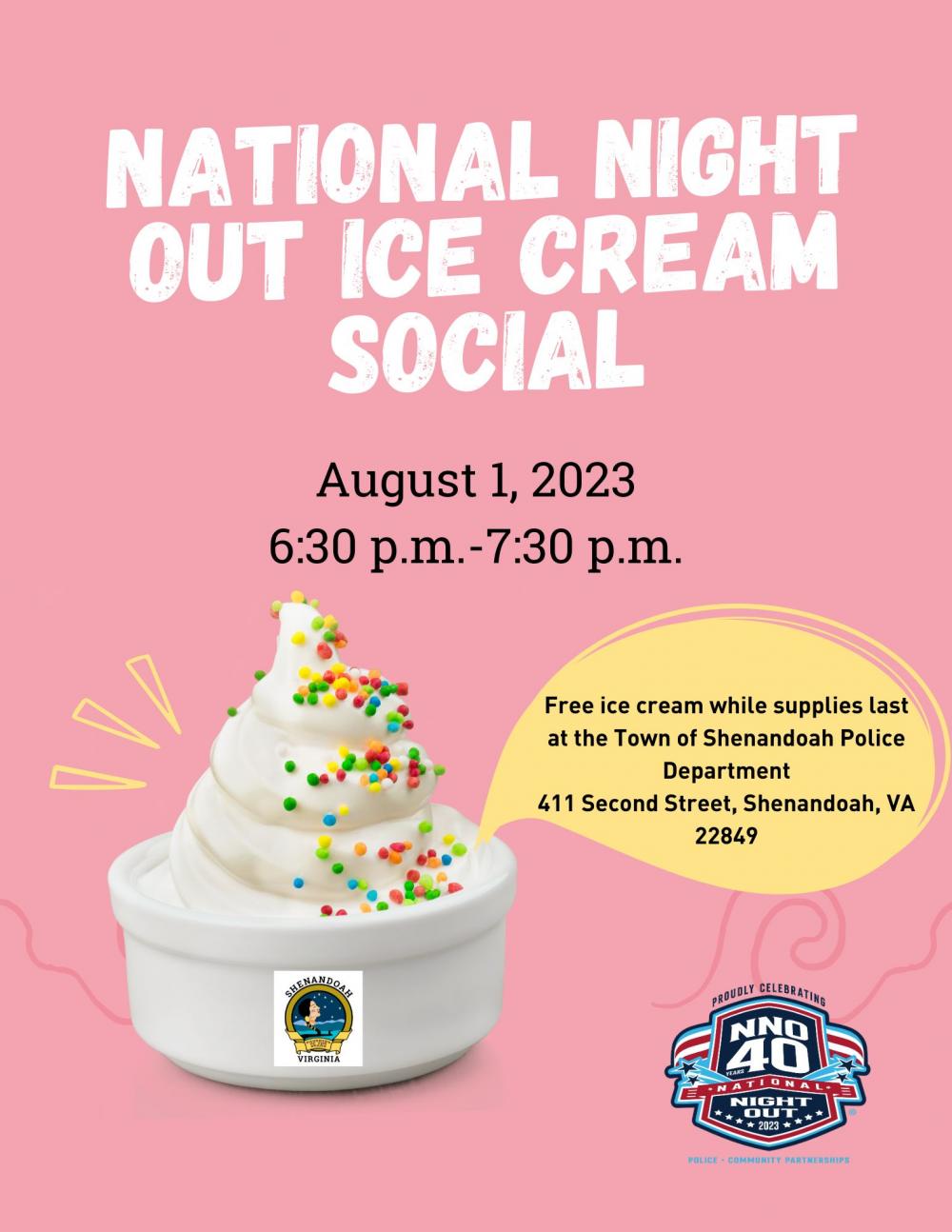 National Night Out Ice Cream Social Shenandoah Virginia